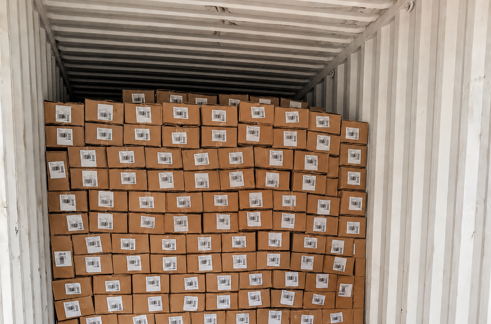 Export cartons loaded inside a shipping container